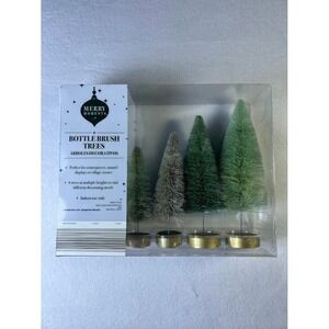 Bottle Brush Tree Set of 6 Multiple Heights 3-8" Shades of Green NEW